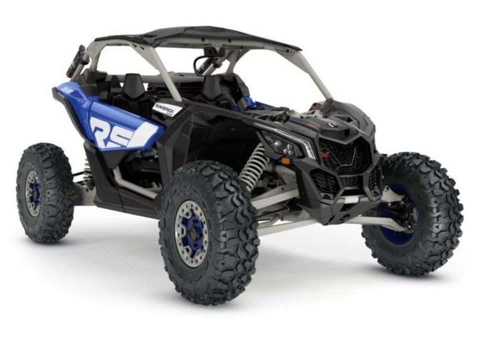 Buggy deux places bleu et noir vu de trois quarts