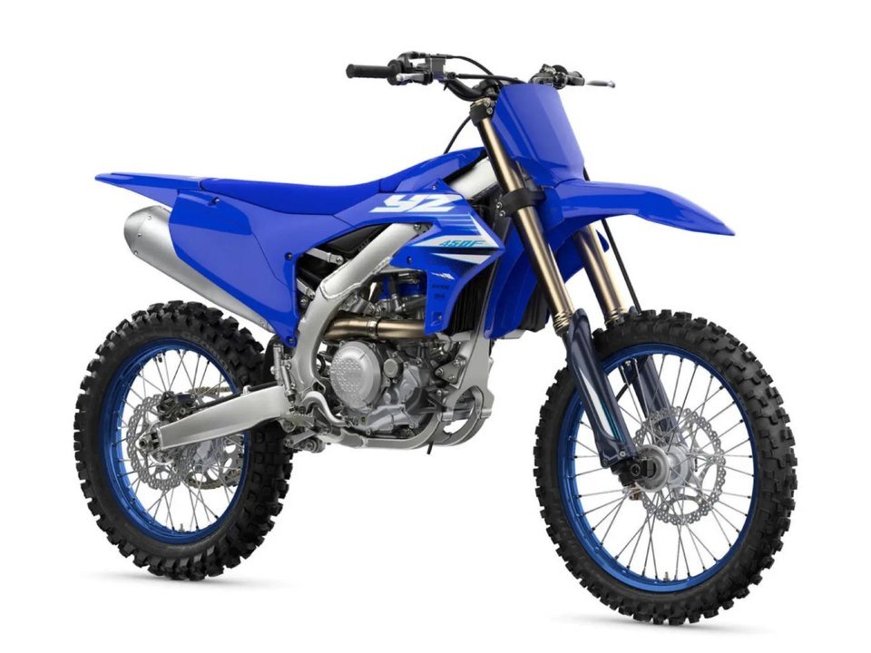 Moto de cross bleue vue de profil