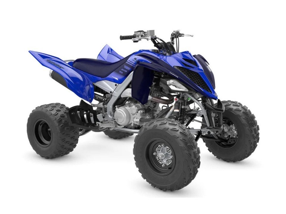 Quad sportif bleu vu de trois quarts